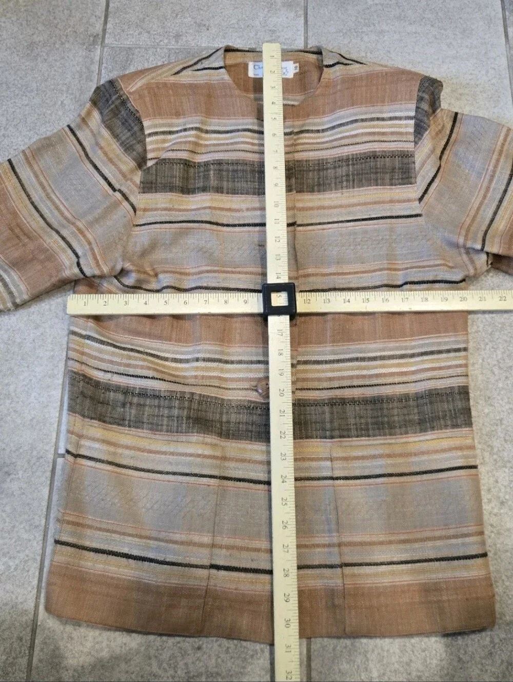 VTG Christian Dior Separates Striped Linen Collarless Jacket Blazer Womens 10
